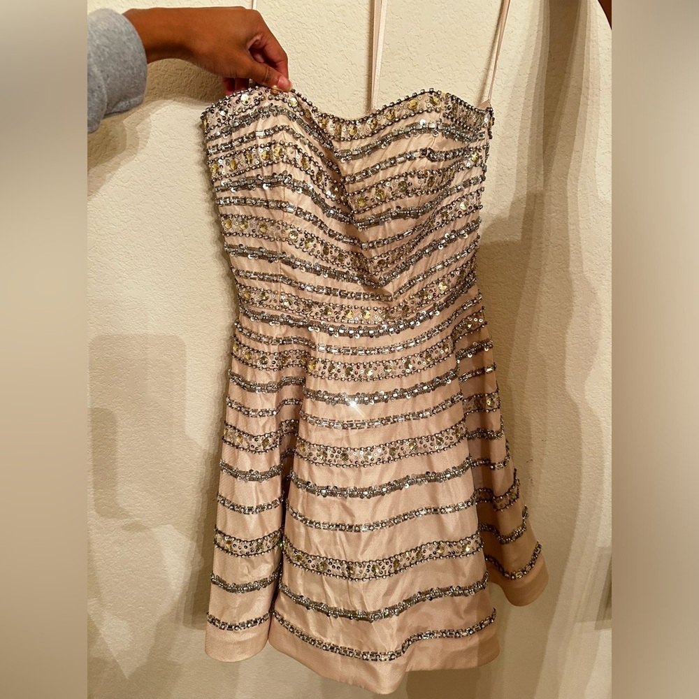 Beige Sparkle Mini Dress